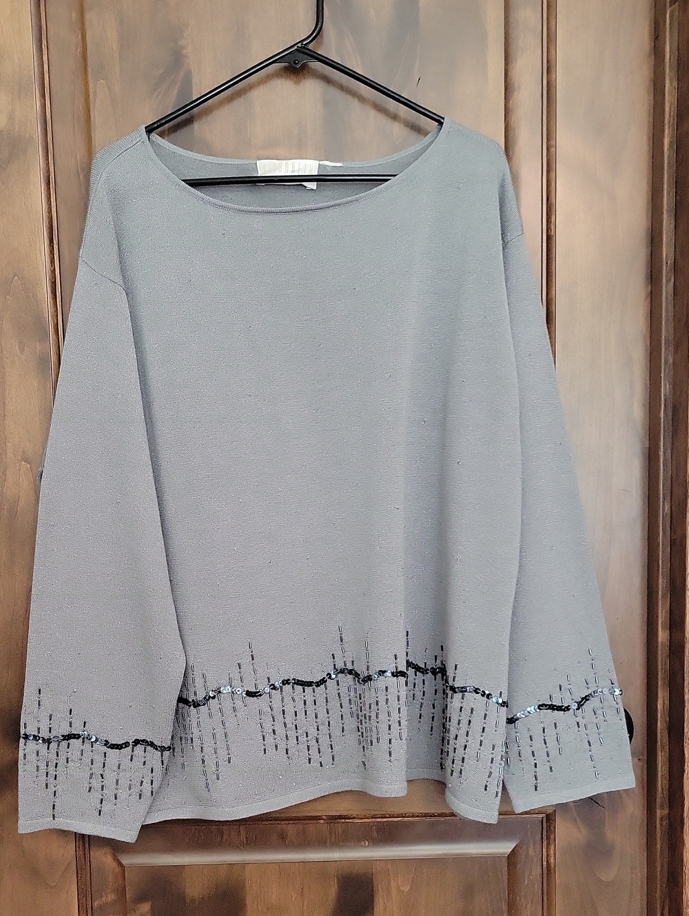 Liz Claiborne Gray Beaded Hem Long Sleeve Top 3X.